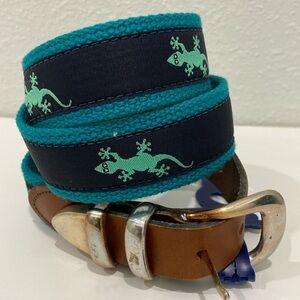 NWT Leather Man Ltd Canvas & Ribbon Belt, leather ends,  silvertone buckle SZ 30